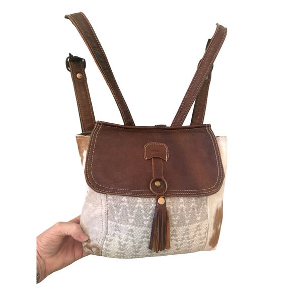 Vintage Myra Bag Gary Wool Front w/Calf fur Sides Backpack - Picture 1 of 11